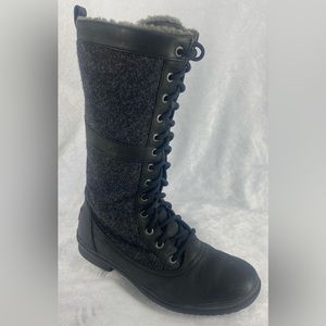 UGG Women’s Elvia Tall Black Lace Up Boot Size 8.5 | Tall Boot | Fleece Lined